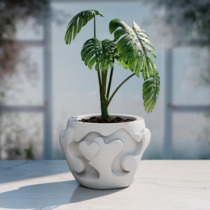 Abstract Heart Wave Planter | Modern Love Motif Plant Pot | 3D Printed Organic Decor | Black & White