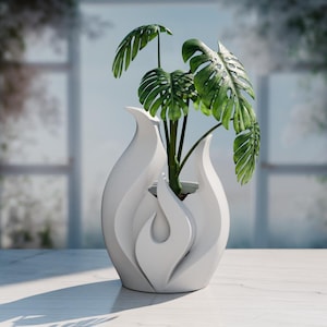 Dynamic Flame Planter | Modern Sculptural Plant Pot | 3D Printed Abstract Decor | Black & White