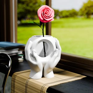 3D Printed Cupped Hands Vase: Modern Sculptural Decor, Eco-Friendly PLA