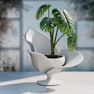 Elegant Bloom Planter | Modern Petal Sculpture Plant Pot | 3D Printed Floral Decor | Black & White