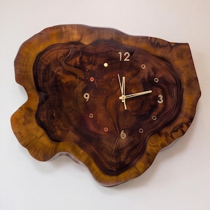 Live Edge Slab Wall Clock, Rustic Natural Cross Section Timepiece