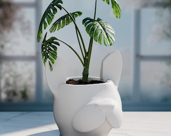 Sweet French Bulldog Planter | Adorable Dog Plant Pot | 3D Printed Pet Lover Gift | Black & White