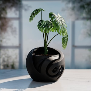 Modern Spiral Planter | Abstract Swirl Sculpture Pot | 3D Printed Artistic Decor | Black & White