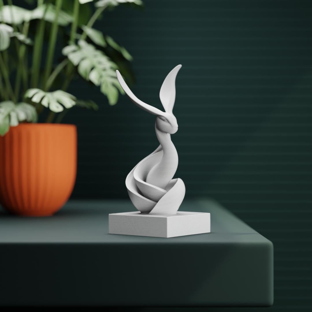 Resin Coated Abstract Rabbit Sculpture | 3D Printed Swirling Bunny Art ...