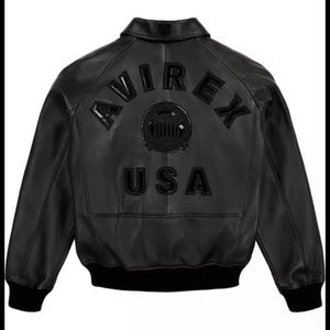 Avirex Cowhide Leather Motorcycle Bomber Jacket: Black Biker Moto Jacket