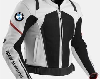 Blouson moto en cuir BMW Motorrad Racing en peau de vache Blouson motard sport MotoGp et protections certifiées
