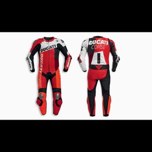 Combinaison en cuir de vachette Ducati en cuir sur mesure pour homme, combinaison motogp, combinaison de course de moto en cuir noir une pièce, équipement de motard