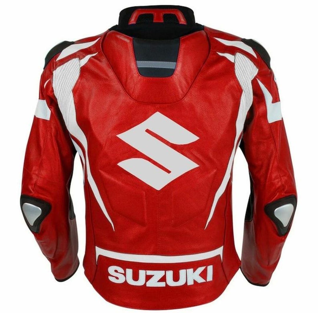 スズキ モーターサイクル レザージャケット、レッド＆ブラック 牛革