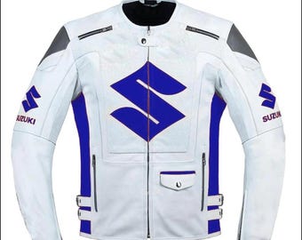 スズキレーシングレザージャケット、牛革バイカーモーターサイクル