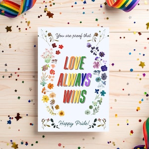 Liefde wint altijd Pride-kaart | LGBTQ+-wenskaart | Gay Pride-maand afdrukbaar | Liefdeskaart regenboog | Digitale of afdrukbare kaart downloaden
