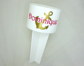 Gold Anchor Beach Spiker, White Cup Holder for your drinks in the sand, Spring Break or Honeymoon Gift - Fuchsia name
