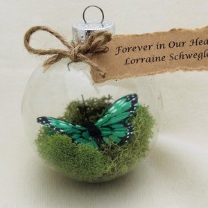 Butterfly Memorial Christmas Ornament Monarch Captive Inside Clear Glass Ornament, In Memory of Personalization note image 4