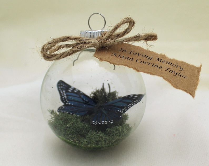 Butterfly Memorial Christmas Ornament Monarch Captive Inside Clear Glass Ornament, In Memory of Personalization note image 9