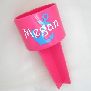 Anchor Drink Spiker, Custom Hot Pink Sand Cup Holder for your drinks at the Beach, Spring Break or Honeymoon Gift Light Blue & White image 1