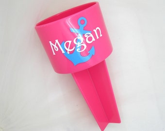 Personalized Beach Drink Spiker: Hot Pink Sand Cup Holder with Anchor