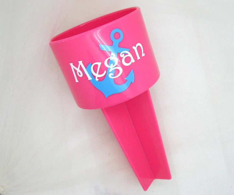 Anchor Drink Spiker, Custom Hot Pink Sand Cup Holder for your drinks at the Beach, Spring Break or Honeymoon Gift Light Blue & White image 1