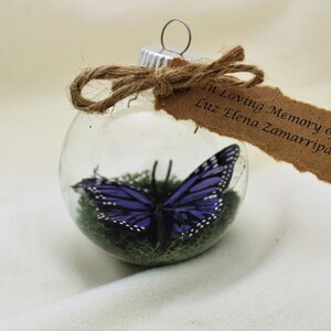 Butterfly Memorial Christmas Ornament Monarch Captive Inside Clear Glass Ornament, In Memory of Personalization note image 10