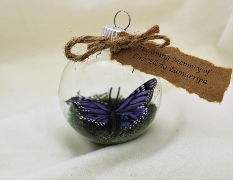 Butterfly Memorial Christmas Ornament Monarch Captive Inside Clear Glass Ornament, In Memory of Personalization note image 10