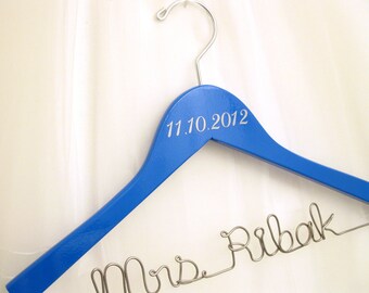Wedding Date Hanger with Personalized Wire Name - Painted Sapphire, Royal Blue