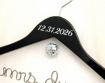 Personalized New Years Eve Wedding Hanger: Disco Ball & Wire Name