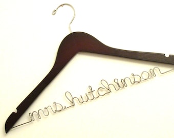 Bridal Hanger with Wire Name-  Dark Walnut Wood - Dawn's Craft Store