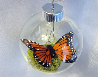 Butterfly Christmas Ornament - Monarch Captive Inside Clear Glass World