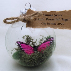 Butterfly Memorial Christmas Ornament Monarch Captive Inside Clear Glass Ornament, In Memory of Personalization note image 5