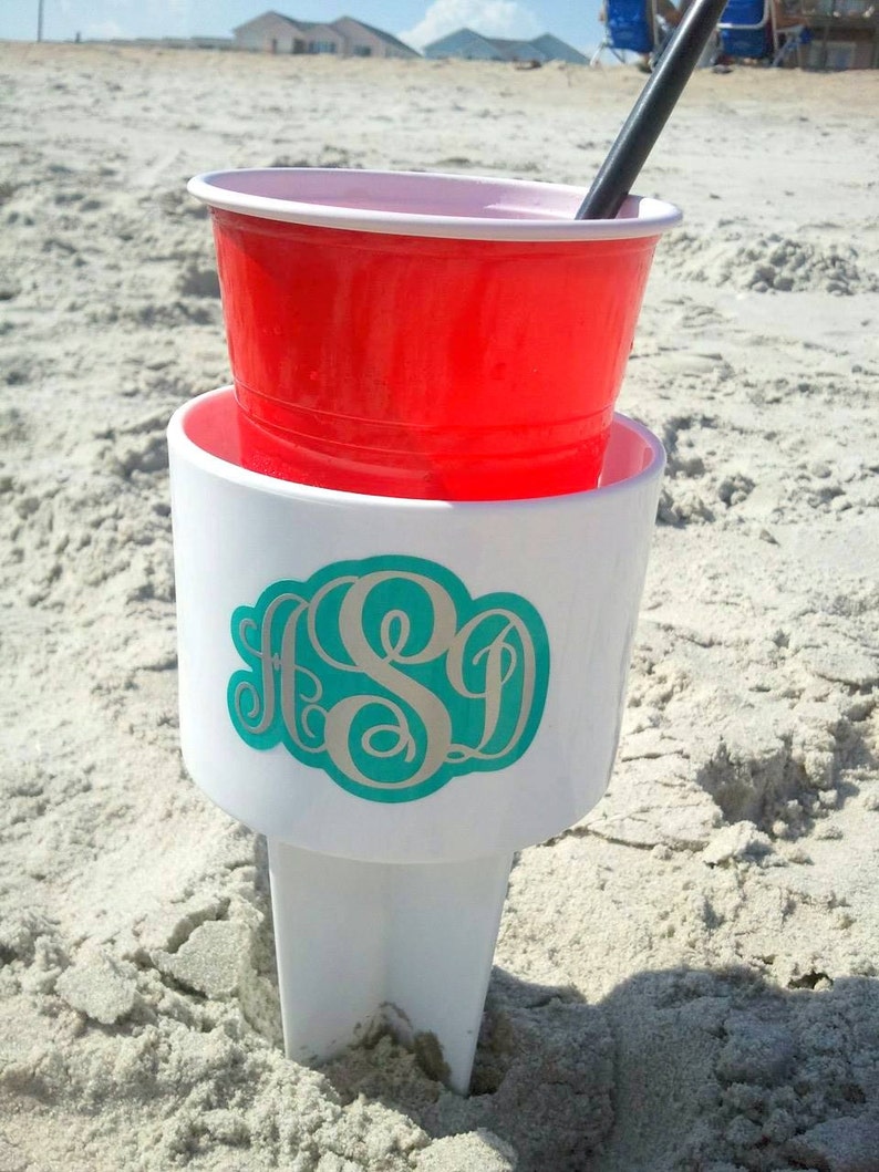 Anchor Drink Spiker, Custom Hot Pink Sand Cup Holder for your drinks at the Beach, Spring Break or Honeymoon Gift Light Blue & White image 4