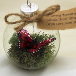Butterfly Memorial Christmas Ornament Monarch Captive Inside Clear Glass Ornament, In Memory of Personalization note image 7