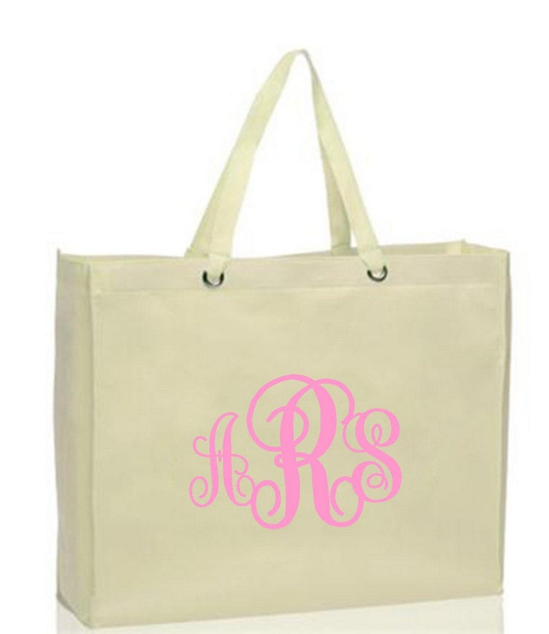 Monogram Tote Interlocking Monogram on Large Canvas, Reusable, Eco-friendly Shopper Bag NEW Many Colors Light Pink shown image 1