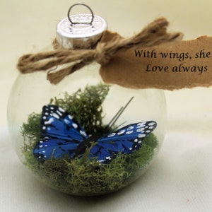 Butterfly Memorial Christmas Ornament Monarch Captive Inside Clear Glass Ornament, In Memory of Personalization note image 8