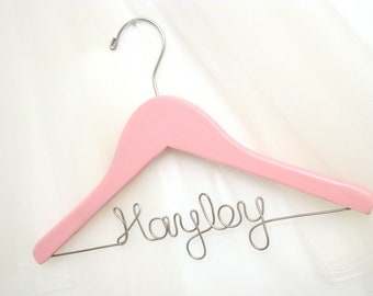 Custom Child's Hanger with Wire Personalization, Baby Shower Newborn Gift, Pink or another Color - Suspended Moments