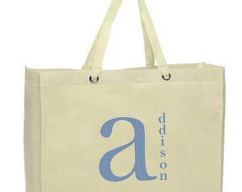 Vertical Name Tote - Monogram on Large Canvas Bag, Reusable, Eco-friendly Shopper Bag NEW - Many Colors