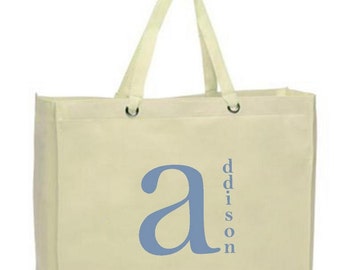 Monogrammed Canvas Tote Bag: Personalized Vertical Name Shopper