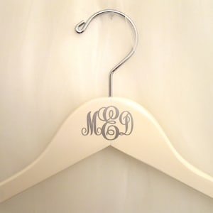Monogram Hanger for Wedding Dress, Bridal Party, Personalized Initials for Brides, Bridesmaids, Ivory, Silver, Custom Colors, Wooden Hanger