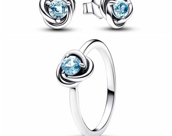 pandora 925 sterling silver march birthstone eternity circle ring stud earrings