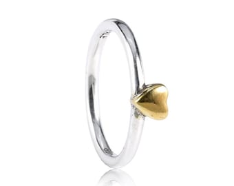 pandora puzzle ring two tone gold heart silver ring  size 58
