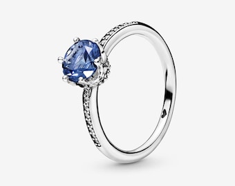 pandora ring blue sparkling crown solitaire
