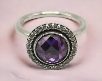 pandora brilliant legacy purple  ring -  - silver and cz - size 50-58