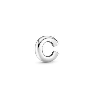 May include: A polished silver-toned metal charm shaped like the letter C. The charm features a smooth, rounded, and reflective surface with a consistent thickness throughout its curved form, creating a simple and clean aesthetic for jewelry.