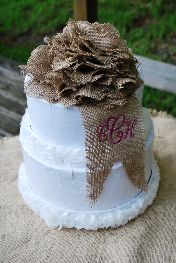 Items similar to Burlap Cake Topper with Monogram on Etsy