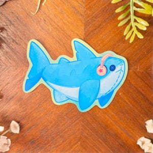 Lo-fi Great White Shark Sticker | Cute Vinyl Waterproof Sticker for Laptop, Journal, Water Bottle, Phone Case