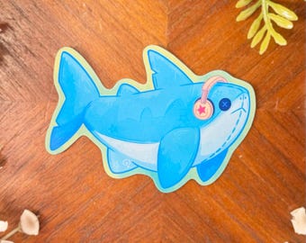 Lo-fi Great White Shark Sticker | Cute Vinyl Waterproof Sticker for Laptop, Journal, Water Bottle, Phone Case