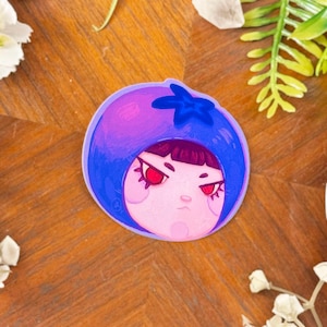 Adesivo in vinile Blueberry Babe / Adesivo impermeabile con ragazza frutta carina per laptop, diario, bottiglia d'acqua
