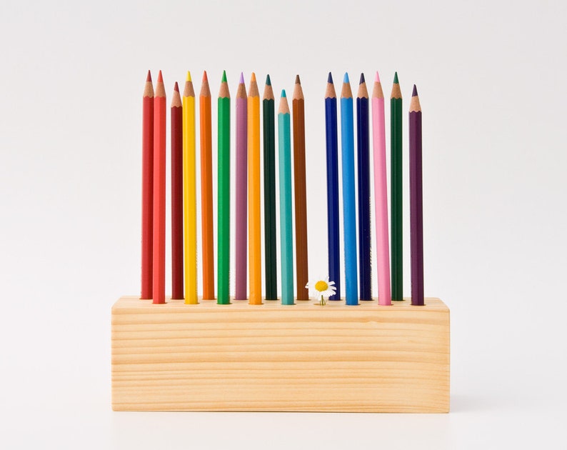 Pencil Holder Wood Desk Organizer Pen Holder DRAWING DAISY Etsy