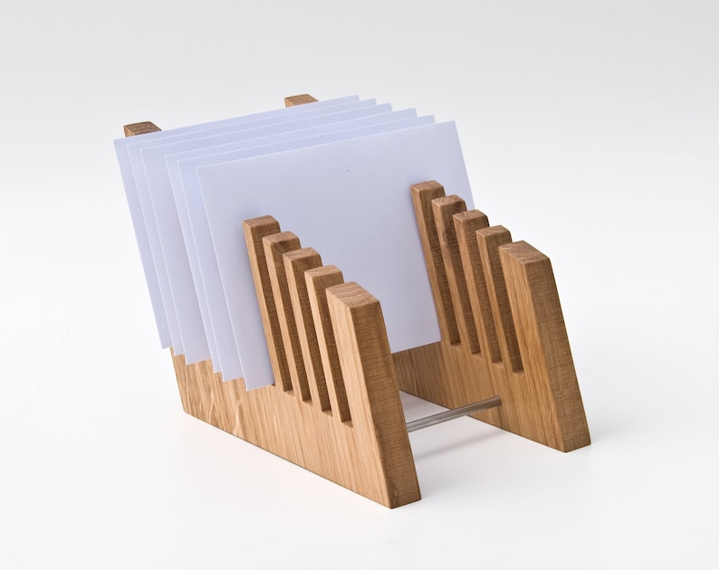 Wooden File Holder / Decorative Desktop Sorter / File Organizer for Desk / Office Desk Organization / Mail Organizer LONG FRITZ OAK image 4