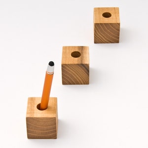 Stylus Holder, Single Pen Holder, Touchpen Holder, Wooden Office Supply Bob Set of two image 4