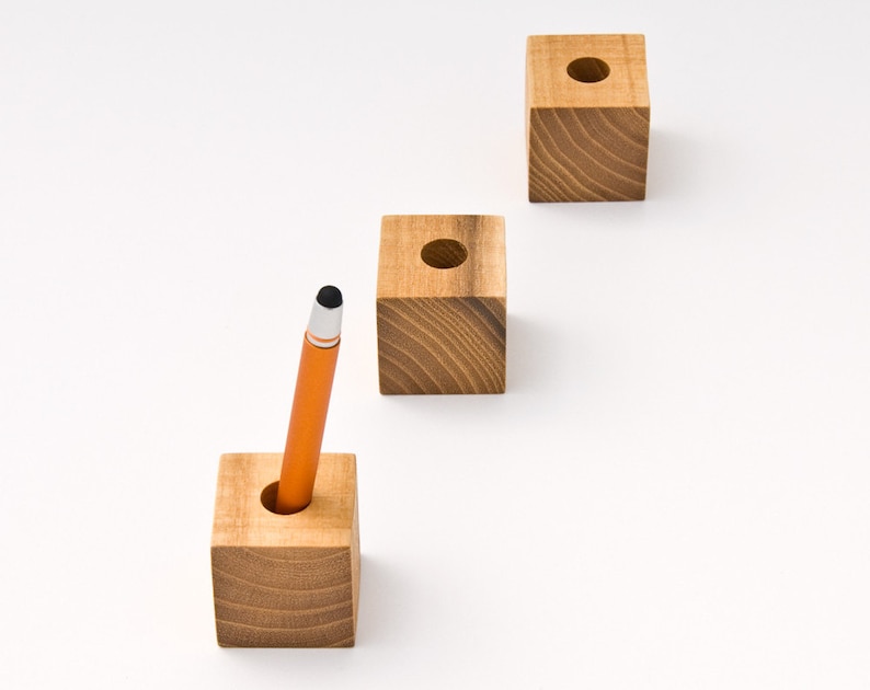 Stylus Holder, Single Pen Holder, Touchpen Holder, Wooden Office Supply Bob Set of two image 4