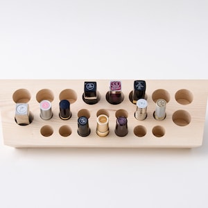 Lipstick Holder / Handmade Lipstick Organizer / Natural Wood Makeup Organizer for Countertop and Wall Mount 20 Spaces EMMA image 7