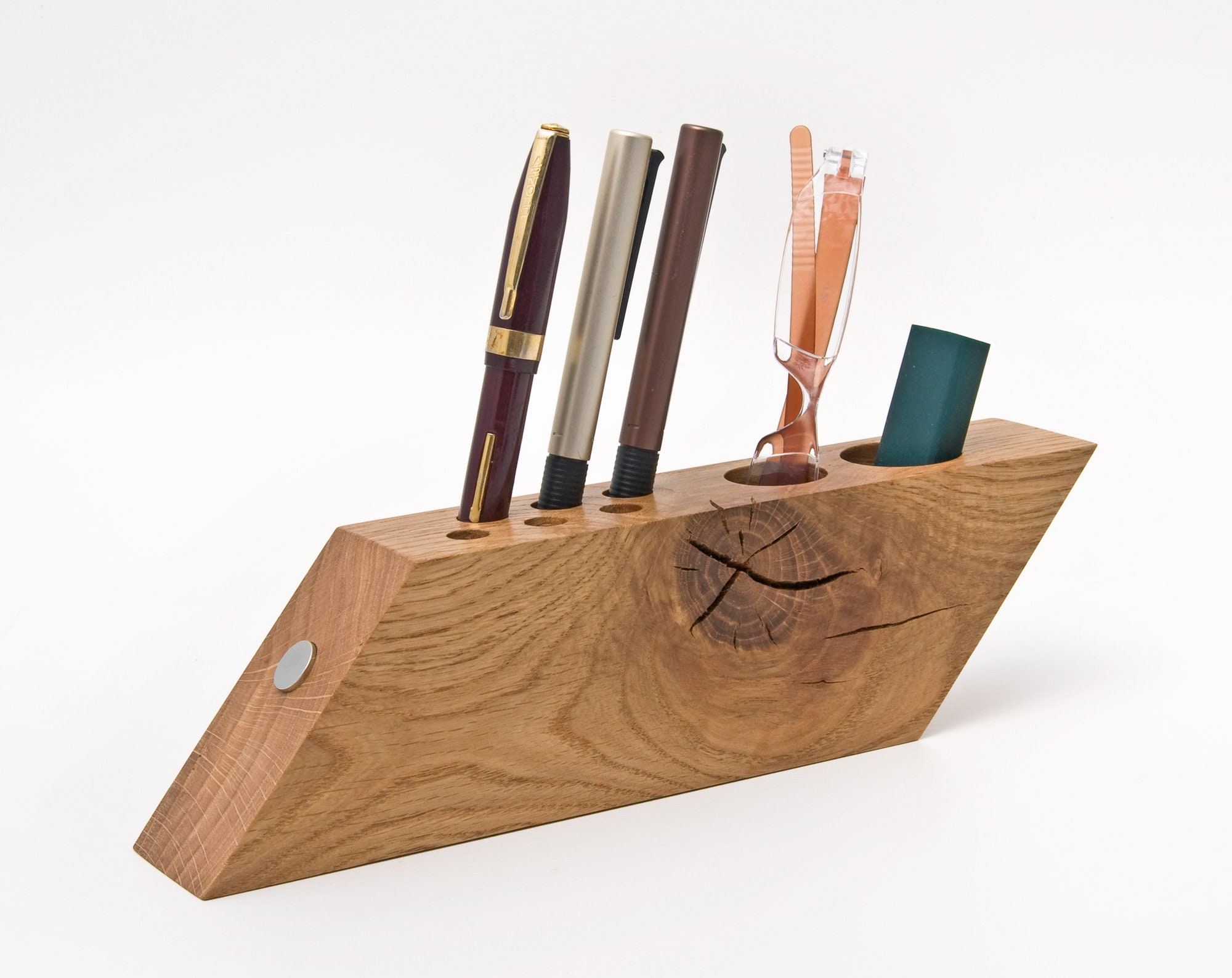 Rustic Wooden Pen Holder for Desk / Handmade Fountain Pen Organizer / One  of a Kind Gift 039 